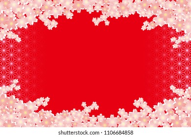 Spring flowers and Japanese traditional patterns, background material wallpaper, copy space, title space, message space,