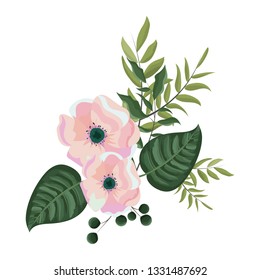 Spring flowers with leaves