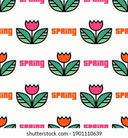 Spring, flowers and leaves. Seamless pattern. Fresh design for posters, flyers, greeting card, invitation. Vector illustration for web design or print.