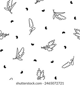 Spring flowers with leaves. Seamless pattern. Coloring Page. Botanical leaf. Hand drawn style. Vector drawing. Design ornaments.