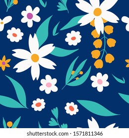 Spring flowers and leaves in soft colours, seamless pattern design. Ideal for cloth, apparel, texture. 