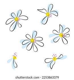Spring flowers. Linear drawing. Minimalistic stylized image.