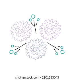 Spring flowers from lines. Colored outline of grass, leaves, branches. A romantic bouquet of summer plants. Wildflowers collected for Ekibanna. Plants of the botanical garden. Poster design. Vector