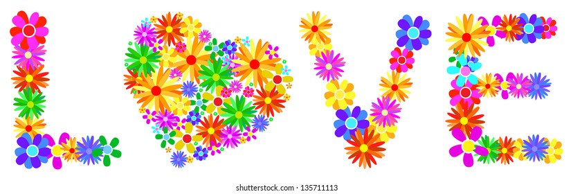 Spring Flowers Love Word