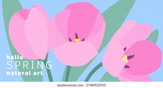 Spring flowers. Macro pink tulips,  buds. Beautiful blooming tulips. Design for card, banner, cover.