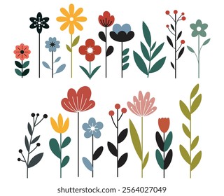 Spring flowers minimalist vector set, nature design