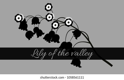 Spring Flowers. Monochrome Illustration with Lily of the Valley. Beautiful Template with Convallaria Flowers. May Lily in Hipster Style for Spring Design, Card, Greeting, Invitation, Wedding, Poster.