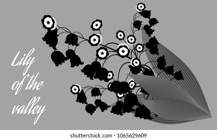 Spring Flowers. Monochrome Illustration with Lily of the Valley. Beautiful Template with Convallaria Flowers. May Lily in Hipster Style for Spring Design, Card, Greeting, Invitation, Wedding, Poster.