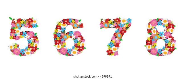 spring flowers NUMBERS 5678 (vector) - part of a full set