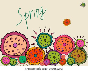 Spring flowers on a beige background. It can be used as greeting card for birthday, Valentine's Day et al., Invitations. Also for printing on packaging, bags, cups, laptop, etc. Vector illustration.
