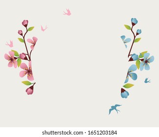 
Spring flowers on two sides illustration