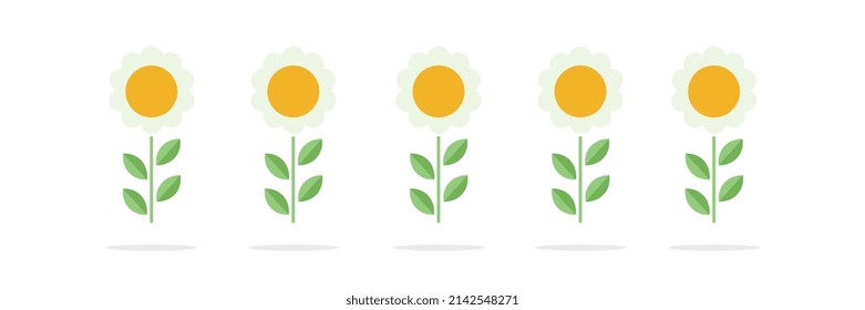 Spring flowers on a white background with shadow below, vector for commercial use, modern style illustration.