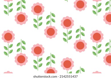 Spring flowers on a white background with shadow below, vector for commercial use, modern style illustration.