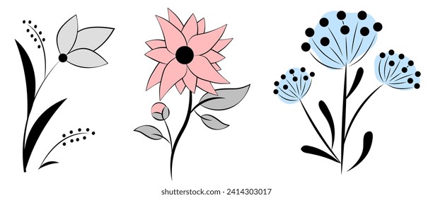 Spring flowers on white background. Doodle