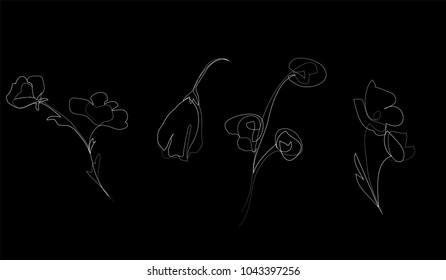 spring flowers outline sketch set. vector minimalistic nature illustration