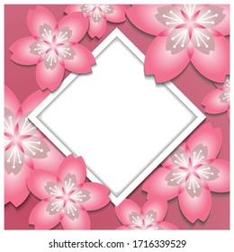 Spring flowers in the paper art style of Sakura or Cherry blossom frame. vector illustrator