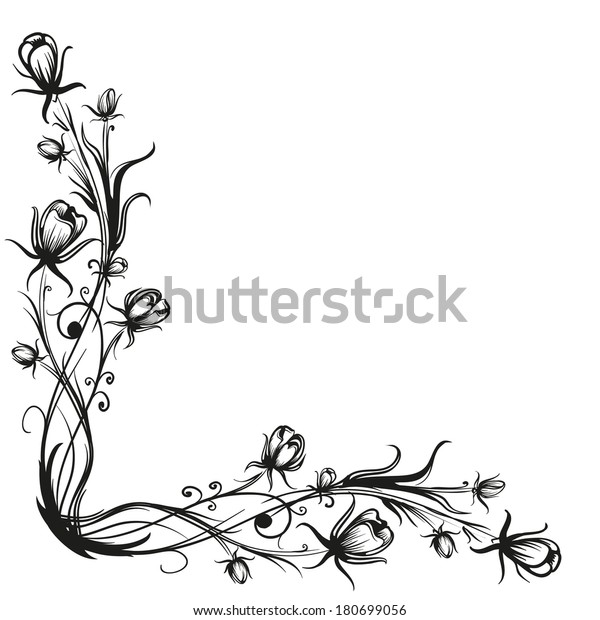 Spring Flowers Pattern Border Black Silhouette Stock Vector (royalty 