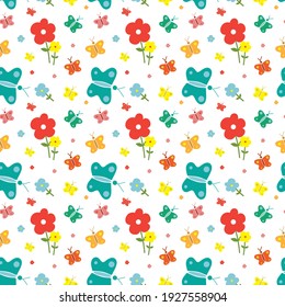 Spring flowers pattern with butterfly vector image
