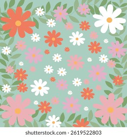Patrón de flores de primavera sobre fondo verde