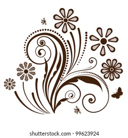 spring flowers  with pattern on petals   with flourish (fully editable)  Butterfly and bee