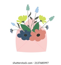 Spring flowers in a pink envelope