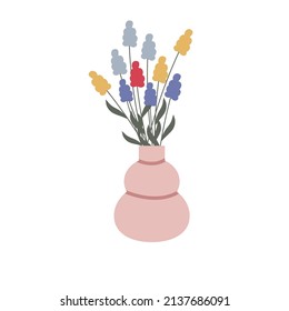 Spring flowers in a pink vase