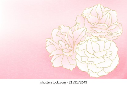 Spring flowers and plants, clumps of double cherry blossoms (peony cherry) in light pink gradient, overlaid with Japanese texture of graze.