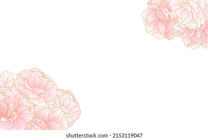 Spring flowers and plants, framed with light pink gradient double cherry blossom (peony cherry blossom)