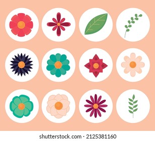 spring flowers and plants icons