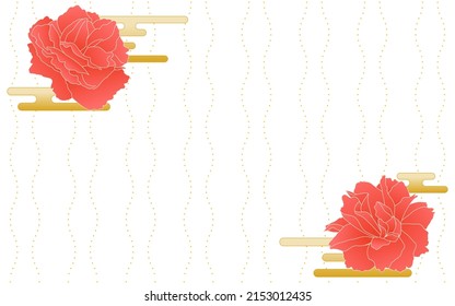 Spring flowers and plants, red double cherry blossom (Botanzakura) and Japanese pattern background (Tatewaku).