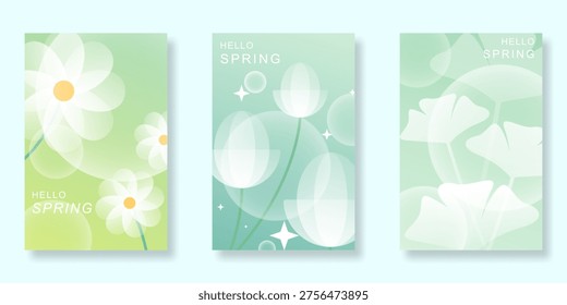 Spring flowers poster and cover vector set. Botanical background with floral design for invitations, greeting, cards, wall art and seasonal templates.