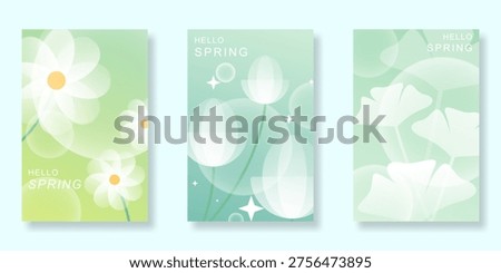Spring flowers poster and cover vector set. Botanical background with floral design for invitations, greeting, cards, wall art and seasonal templates.