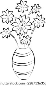 Spring Flowers Pot. Hand drawn coloring garden flowers for print or use as poster, card, flyer or T Shirt