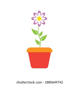 Spring Flowers In Pot, Vector Illustration
