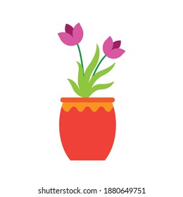 Spring Flowers In Pot, Vector Illustration