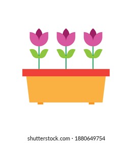 Spring Flowers In Pot, Vector Illustration