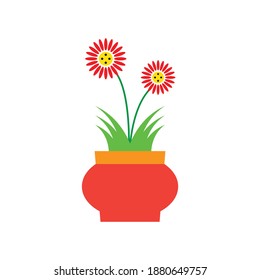 Spring Flowers In Pot, Vector Illustration