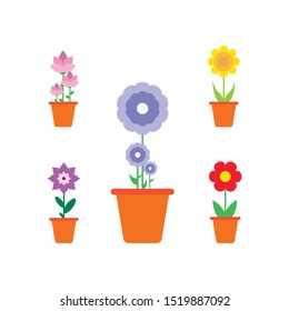 Spring Flowers In Pots. Vector Illustration