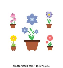 Spring Flowers In Pots. Vector Illustration