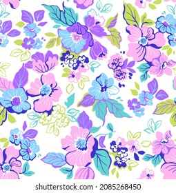 Spring flowers print. Vector seamless floral pattern. Floral design for fashion prints. Endless print made of small pastel color flowers. Elegant template. White  background. Stock vector.