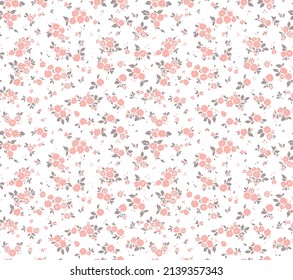 Spring flowers print. Vector seamless floral pattern. Floral design for fashion prints. Endless print made of small pastel pink rose flowers. Elegant template. White background. Stock vector.