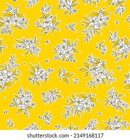 Flores de primavera impresas. Patrón floral sin fisuras vectorial. Prado. Patrón de flores silvestres. Patrón floral dibujado a mano. Textura vectorial sin inconvenientes. Elegante plantilla para impresiones de moda.