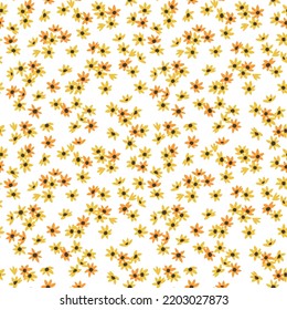 Spring flowers print. Vector seamless floral pattern. Floral design for fashion prints. Endless print made of small yellow flowers. Elegant template. White background. Stock vector.