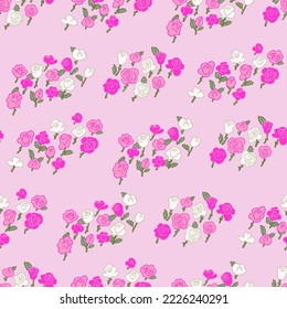 Spring flowers print. Vector seamless floral pattern. Floral design for fashion prints. Endless print made of small pastel color flowers. Elegant template. Pale rose pink background. Stock vector.