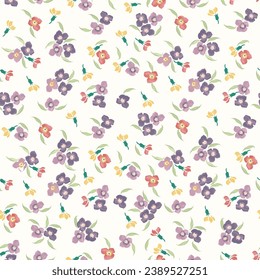 Spring flowers print. Vector seamless floral pattern. Floral design for fashion prints. Endless print made of small yellow flowers. Elegant template. White background. Stock vector.