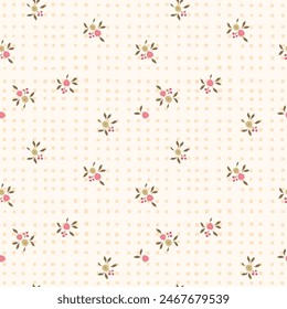 Spring flowers print Vector Seamless Pattern. Cottage core Garden Flowers and Foliage Print. Pale rose pink background.