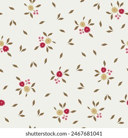 Spring flowers print. Vector seamless floral pattern. Floral design for fashion prints. Endless print made of small pastel red flowers. Elegant template. Pale rose off white background. Stock vector.