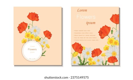 Spring flowers realstic set with greeting card symbols isolated vector illustration