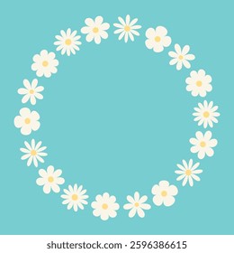 Spring flowers. Round shape frame. Vector template. Simple flat illustration.