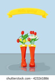 spring flowers in rubber boots